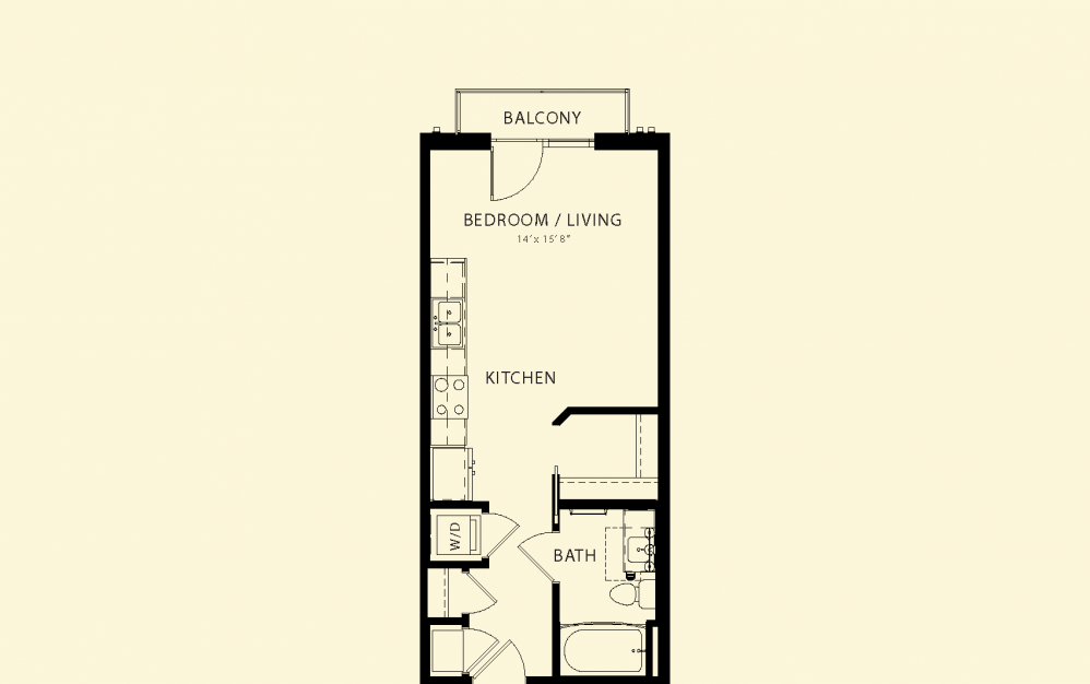 Floor plan for studio, 1 bath, 448 sqft